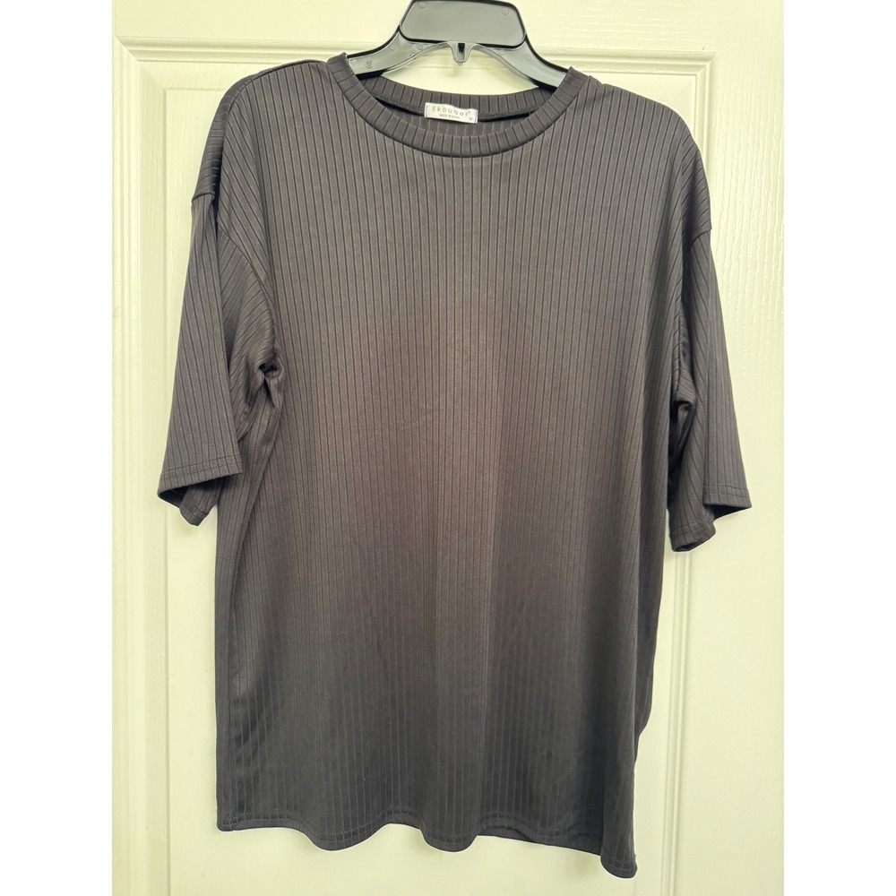 Ekouaer Mens Ribbed Knit Short Sleeve Crew Neck T-Shirt Medium